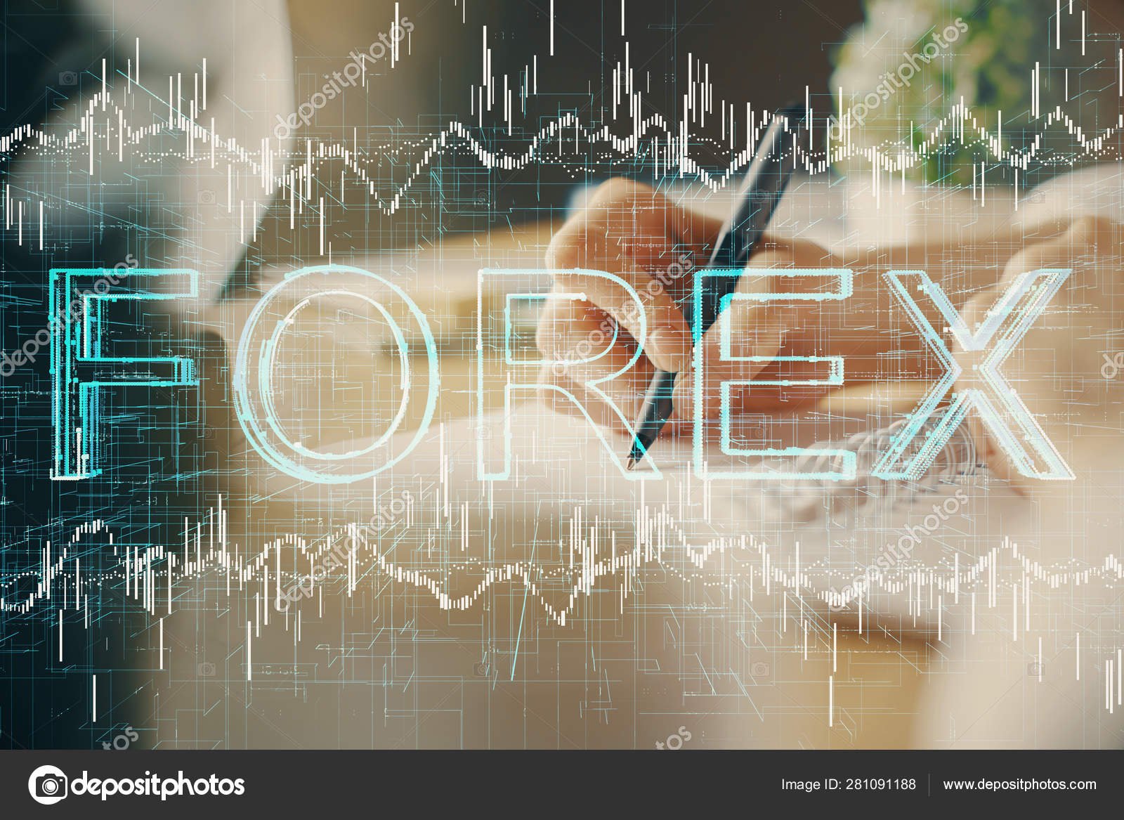 Financial Forex Graph Displayed On Hands Taking Notes Background - 